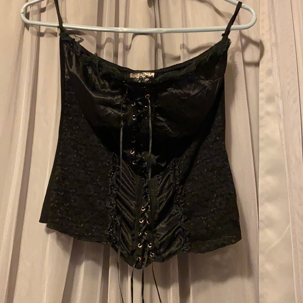 Strapless black lace up top